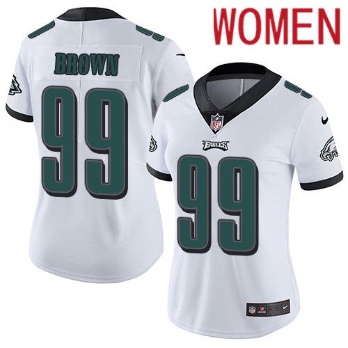 Women Philadelphia Eagles #99 Jerome Brown Nike White Vapor Limited NFL Jersey->women nfl jersey->Women Jersey